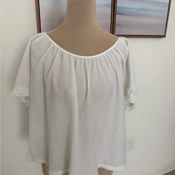 Madewell White Blouse with Gathered Neckline - Picture 3 of 6